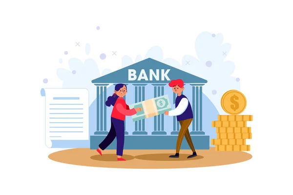 Man Borrowed Money Bank Financial Illustration Concept Flat Illustration Isolated — Stock Vector