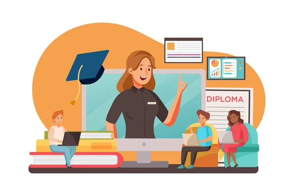 Educación Global Línea Concepto Programas Certificados Aprendizaje Distancia — Vector de stock