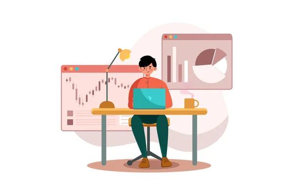 Homme Qui Apprend Bourse Concept Illustration Vectorielle — Image vectorielle