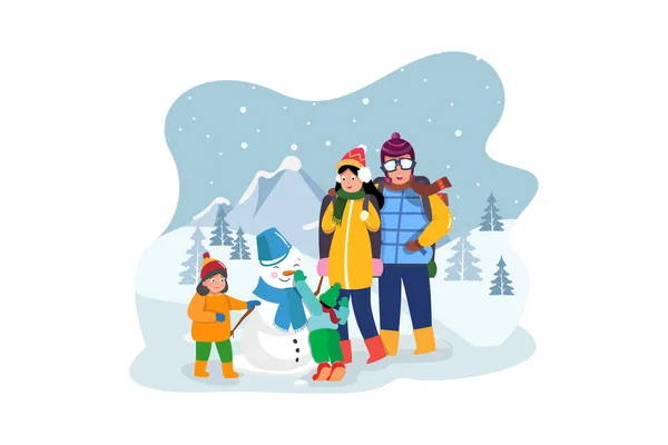 Lycklig Familj Njuter Vintersemester Bergen — Stock vektor