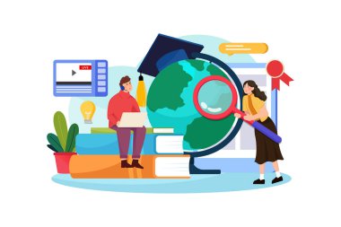 Eğitim, eğitim illüstrasyon konsepti. Düz illüstrasyon beyaz arkaplanda izole edildi. 