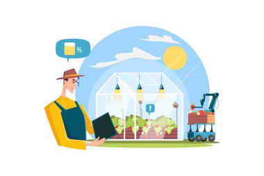 Akıllı çiftlik konsepti Illustration. Düz illüstrasyon beyaz arkaplanda izole edildi.