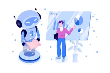 Robot Illustration konsepti. Düz illüstrasyon beyaz arkaplanda izole edildi.