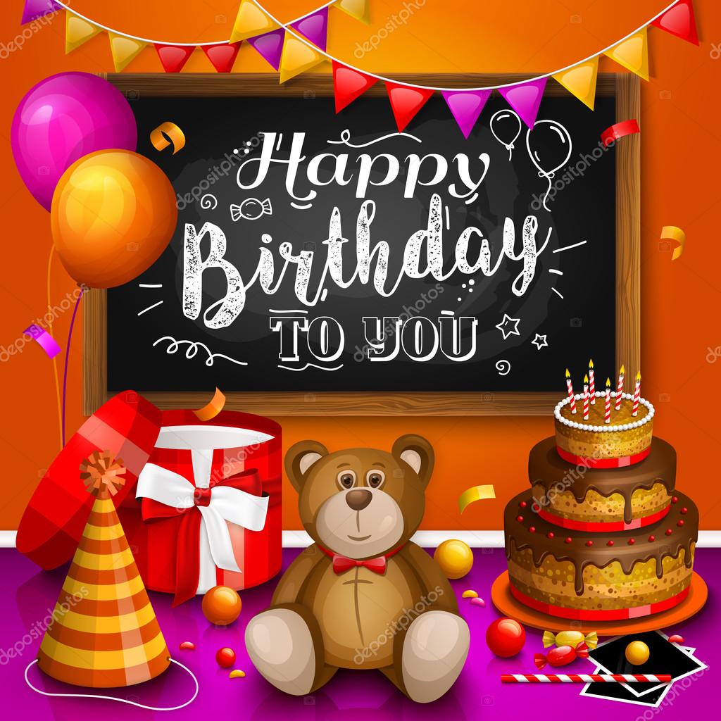 Happy Birthday Greeting Card Colorful Gift Box Lots Of Presents