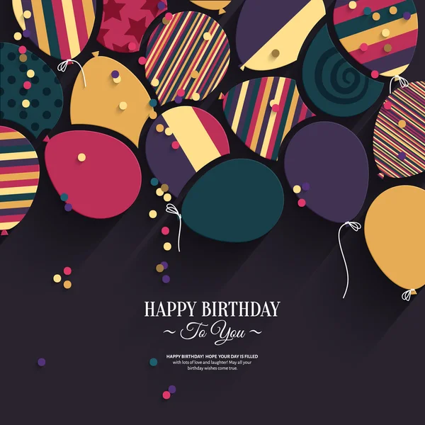 Vector colorful birthday card with paper balloons and wishes. — Stock Vector