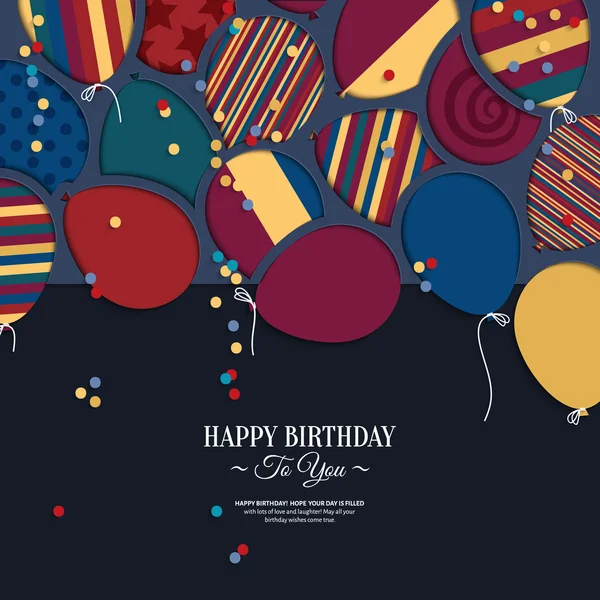 Vector tarjeta de cumpleaños de colores con globos de papel y deseos . — Archivo Imágenes Vectoriales