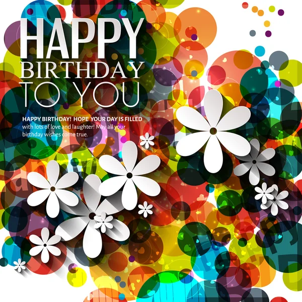 Vector birthday card with flowers in bright colors on polka dots background. — Stock Vector