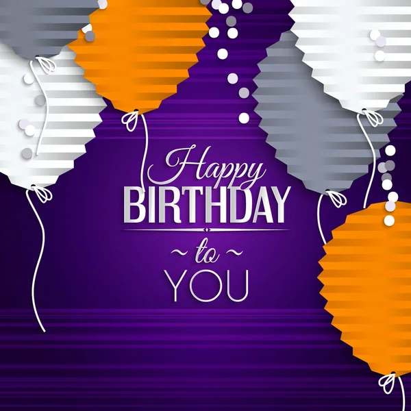 Deseo de cumpleaños con globos en el estilo de papel plegado plano . — Archivo Imágenes Vectoriales