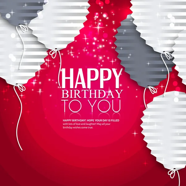 Deseo de cumpleaños con globos en el estilo de papel plegado plano . — Vector de stock