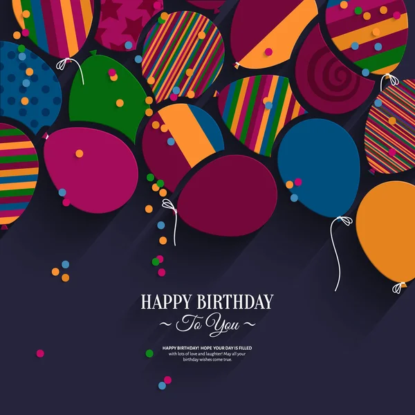 Carte d'anniversaire vectorielle colorée avec ballons en papier et souhaits . — Image vectorielle