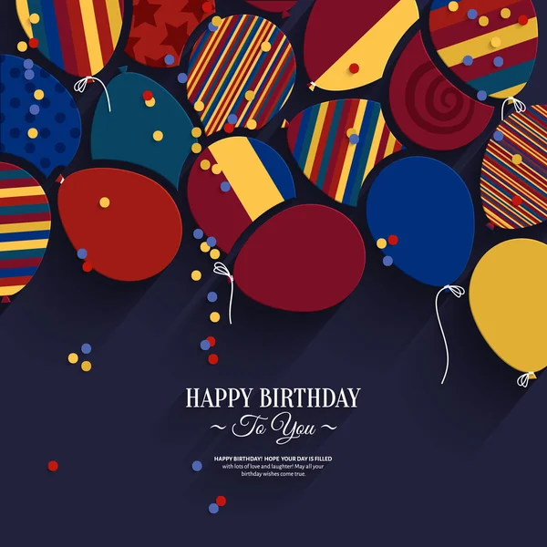 Vector tarjeta de cumpleaños de colores con globos de papel y deseos . — Vector de stock