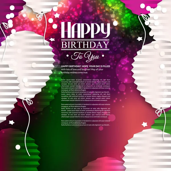 张生日贺卡与气球在平的折叠纸和美好的祝愿文本的样式. — 图库矢量图片