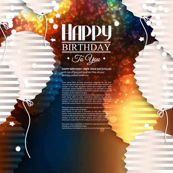 Carte d'anniversaire avec ballons dans le style de papier plat plié et souhaite du texte . — Image vectorielle