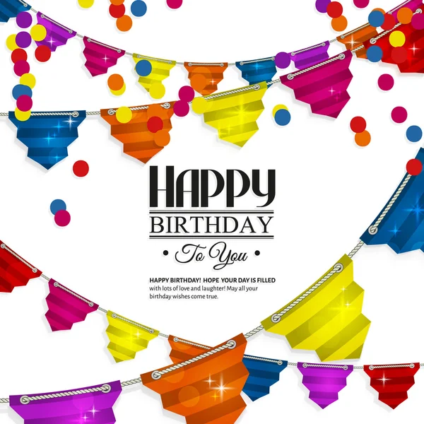 Birthday card with bunting flags in the style of flat folded paper. — Stock Vector