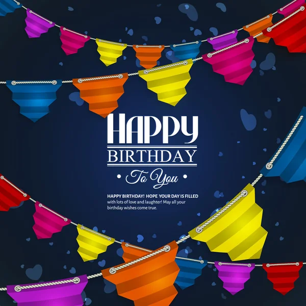 Tarjeta de cumpleaños con banderas de bunting en el estilo de papel plegado plano . — Vector de stock