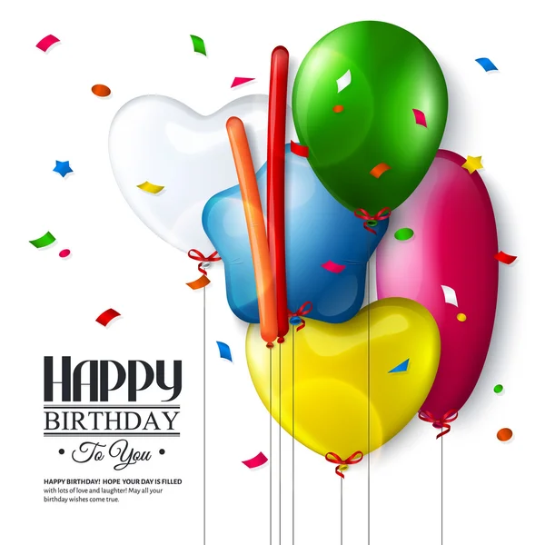 Carte d'anniversaire vectorielle avec ballons et confettis . — Image vectorielle