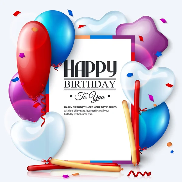 Vector birthday card with balloons and confetti. — Stock Vector