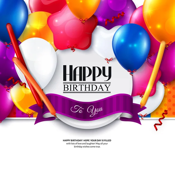 Vector birthday card with balloons and confetti. — Stock Vector