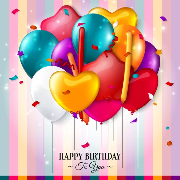 Cartão de aniversário vetorial com balões e confetes . —  Vetores de Stock