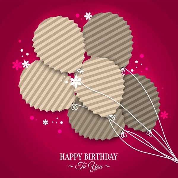 フラット折り畳まれた紙のスタイルで風船の誕生日カード. — ストックベクタ