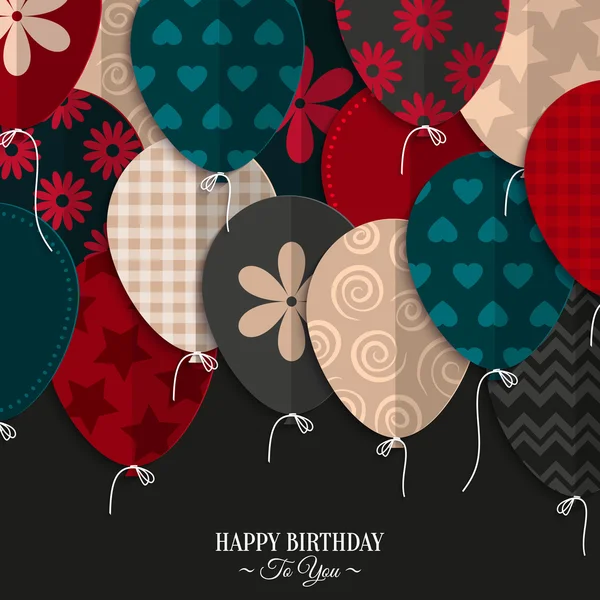 Kartu ulang tahun dengan balon kertas dan teks ulang tahun . - Stok Vektor