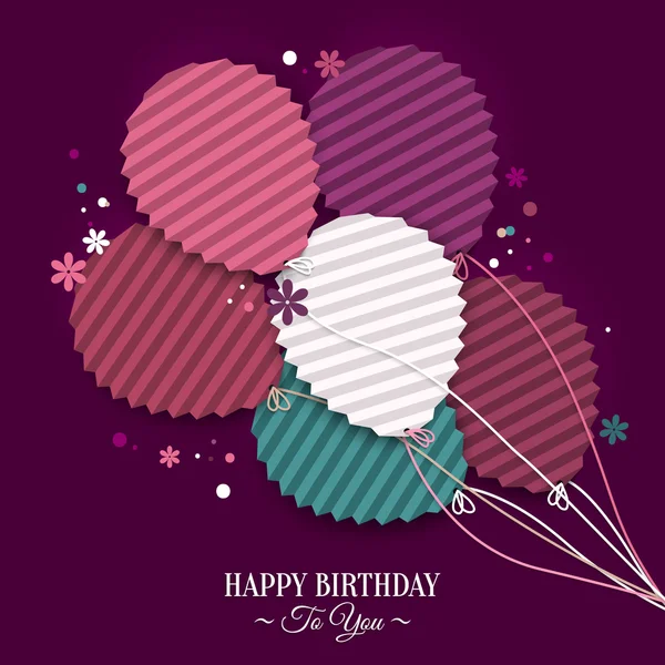 Birthday card with balloons in the style of flat folded paper. — Stock Vector