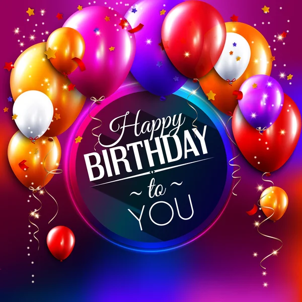 Cartão de aniversário com balões, confete e curling streamer ou festa serpentina . — Vetor de Stock