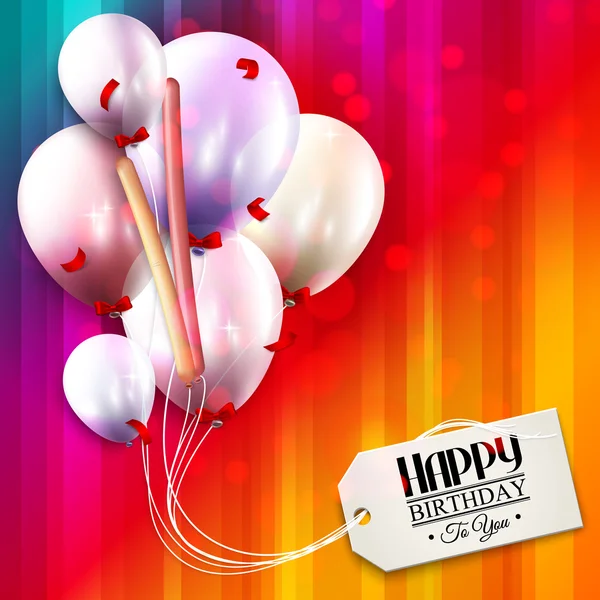 Cartão de aniversário com balões, confete e tag para o seu texto . —  Vetores de Stock