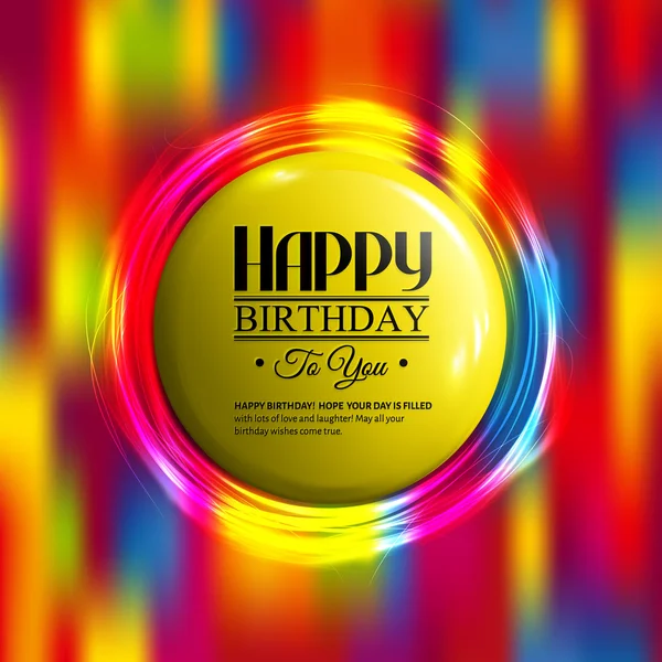Birthday card with neon lights and badge for your text. — Stock Vector