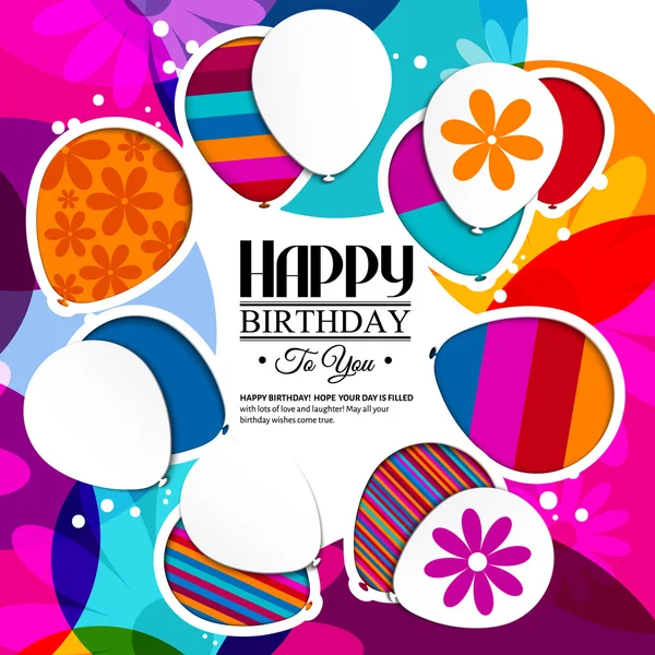 Födelsedagskort med ballonger i stil med utskärningar. — Stock vektor