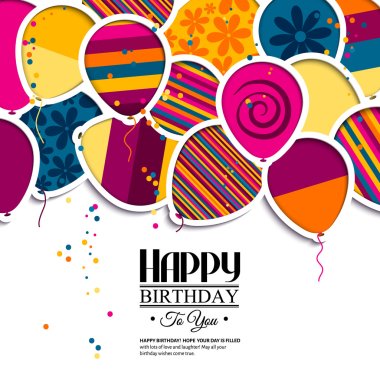 Birthday card with balloons in the style of cutouts. clipart