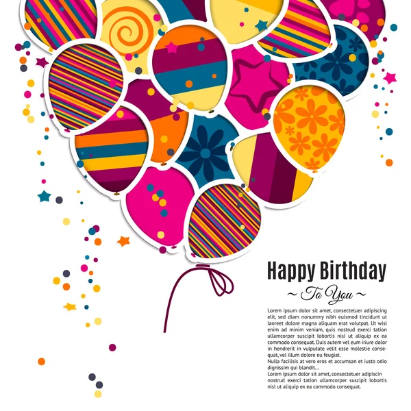 Carte d'anniversaire avec ballons dans le style de découpes . — Image vectorielle