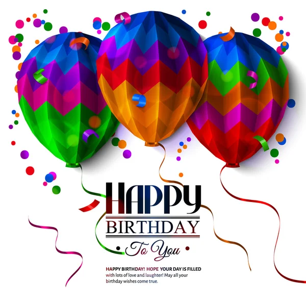 Carte d'anniversaire avec ballons dans le style du papier plat plié. Vecteur . — Image vectorielle