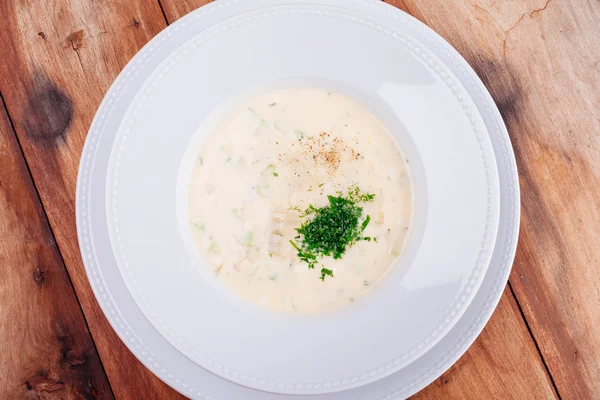 Podría Sopa Okroshka Crema Agria Con Verduras Carne —  Fotos de Stock