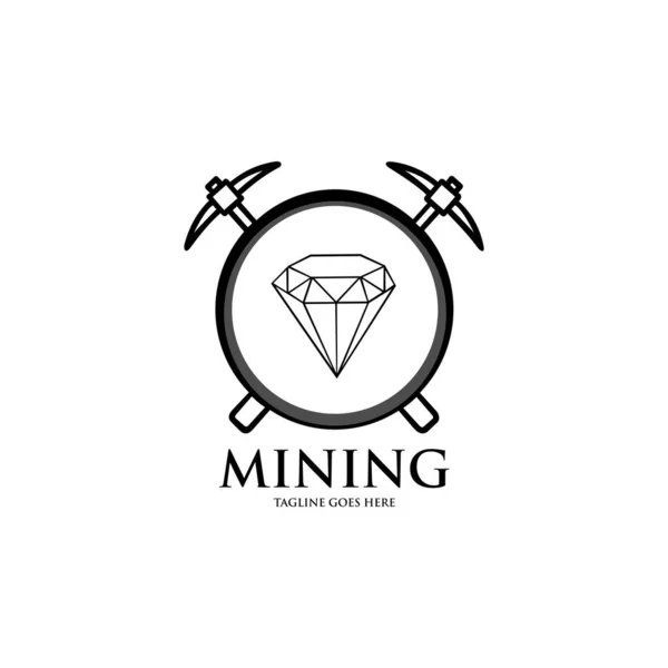 Diamond Mining Logo Enkel Modern Platt Logotyp Svart Och Vitt — Stock vektor