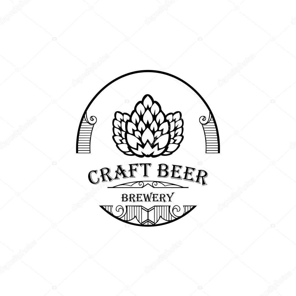 Beer hop logo .label, badge for bar, beer festival, brewery. Isolated on white background.