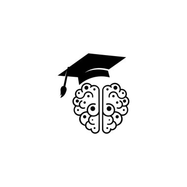 Beyin logosu tasarımı, eğitim logosu. Beyaz arkaplanda vektör işareti izole edildi.