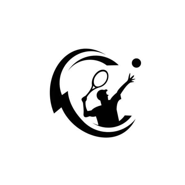 Jogador Tênis Silhueta Vetorial Estilizada Vetor Esporte Logotipo Jogo Bola — Vetor de Stock