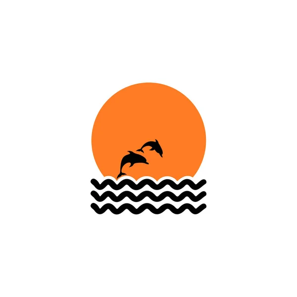 Silhouet Van Twee Dolfijnen Die Uit Het Water Springen Oceaan — Stockvector