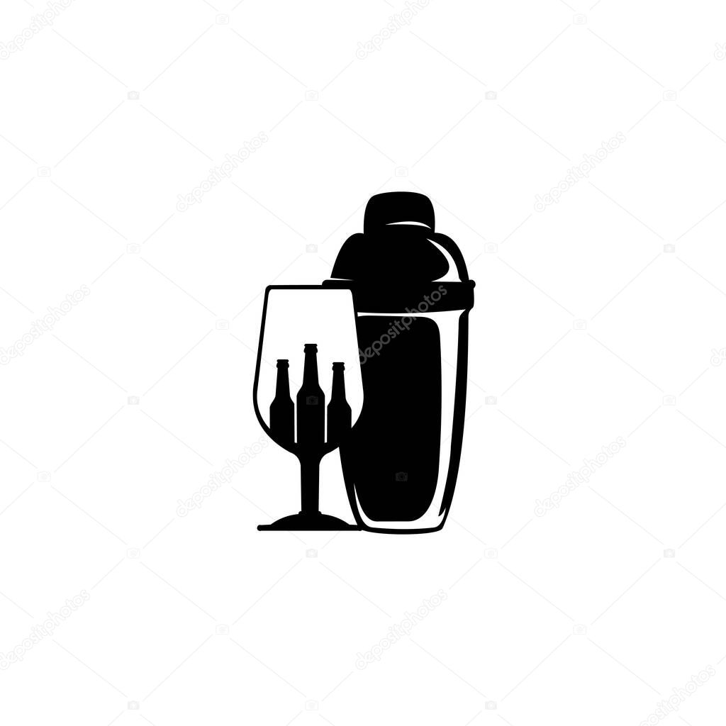 Cocktail bar logo. Cocktail shaker with cocktail glass on white background.