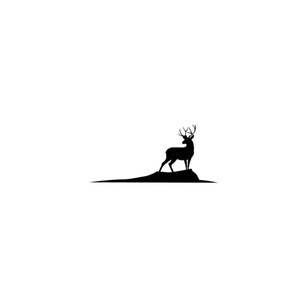 Rådjur Logotyp Design Siluett Vektor Rådjur Står Ett Berg Gryningen — Stock vektor