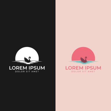 Kuğu simgesi logo tasarımı vektör çizimi. Ay 'la Kuğu Silueti