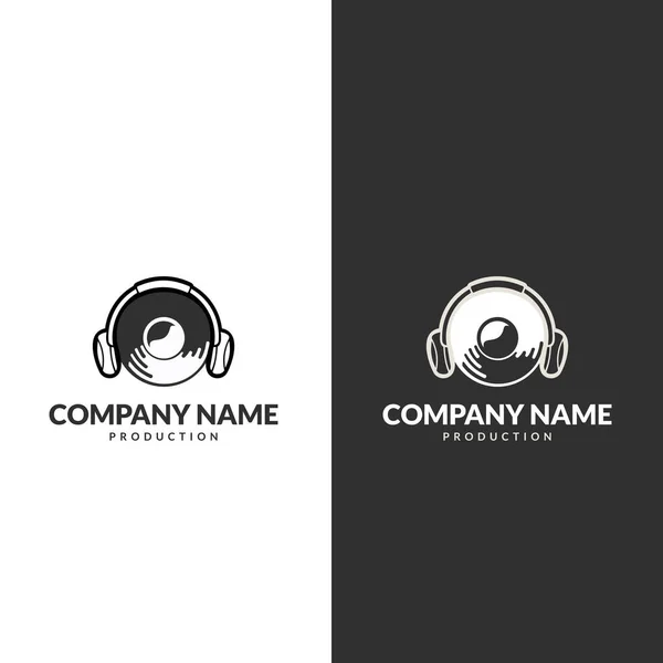 Headset Com Fonógrafo Gravar Música Vetor Logotipo Podcast Projetado Para — Vetor de Stock