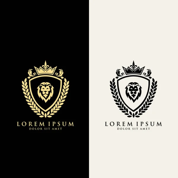 Leão Com Coroa Leão Cabeça Logotipo Modelo Vetor Adequado Para — Vetor de Stock