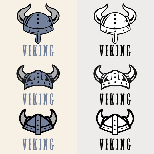Helmet Viking标志模板 维京人头头盔图标标志设计灵感 Helmet Viking标志套装 — 图库矢量图片