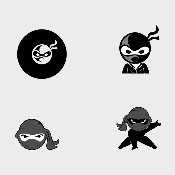 Ensemble Vectoriel Ninjas Mignons Logo Vectoriel Ninja — Image vectorielle