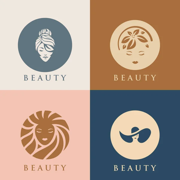 Belleza Mujer Logotipo Moda Conjunto Logotipo Abstracto Vectorial Para Salón — Archivo Imágenes Vectoriales