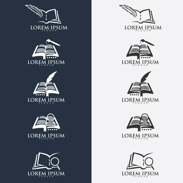 Pluma Pluma Pluma Los Papeles Logotipo Libro Abierto Diseño Del — Archivo Imágenes Vectoriales