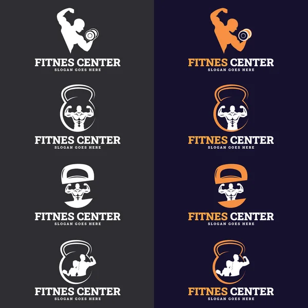 Juego Insignias Fitness Plantilla Diseño Del Logotipo Fitness Gym Etiquetas — Vector de stock