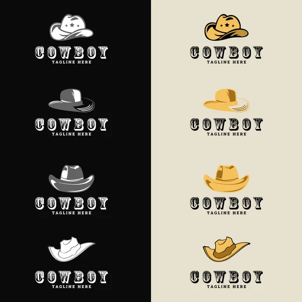 Chapeau Minimaliste Cowboy Logo Design Icône Illustration Ensemble Chapeau Cowboy — Image vectorielle